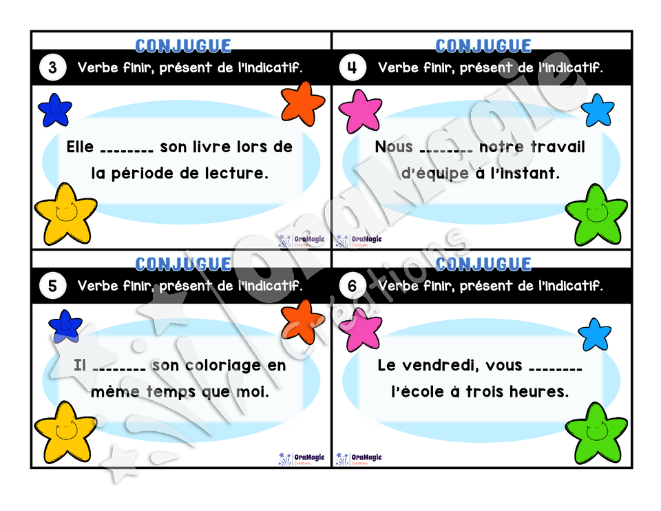 Cartes à tâches - Mon verbe en cartes - Verbe FINIR présent de l'indicatif
