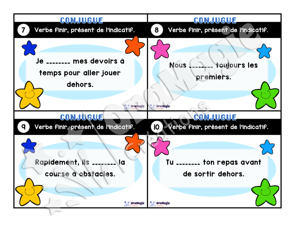 Cartes à tâches - Mon verbe en cartes - Verbe FINIR présent de l'indicatif