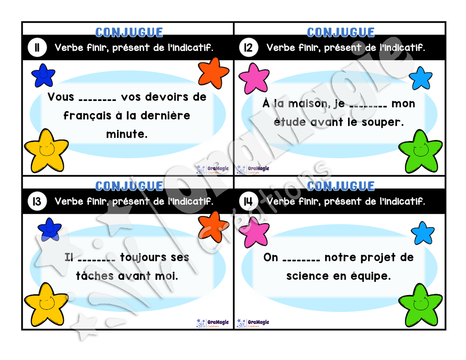 Cartes à tâches - Mon verbe en cartes - Verbe FINIR présent de l'indicatif