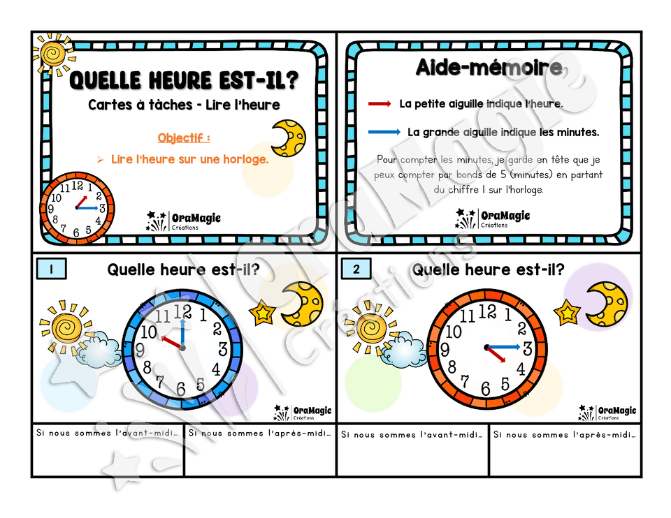 Cartes à tâches - Quelle heure est-il - 2e, 3e, 4e année - 5$.pdf