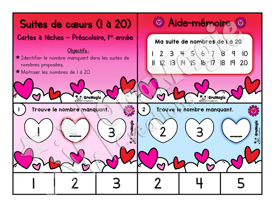 Cartes à tâches - Suites de coeurs - Préscolaire-1re année - 5$.pdf