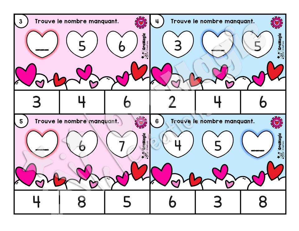 Cartes à tâches - Suites de coeurs - Préscolaire