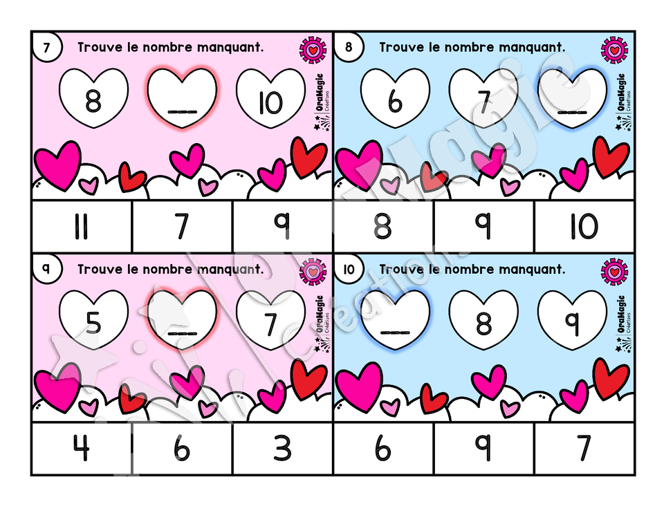 Cartes à tâches - Suites de coeurs - Préscolaire