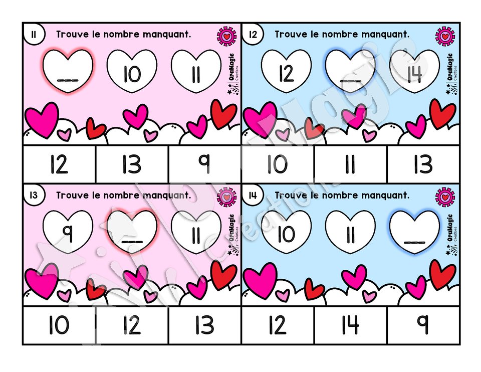 Cartes à tâches - Suites de coeurs - Préscolaire