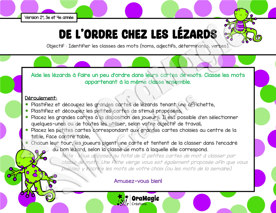 De l'ordre chez les lézards - Identification des classes de mots - Version 2e, 3e et 4e année.pdf
