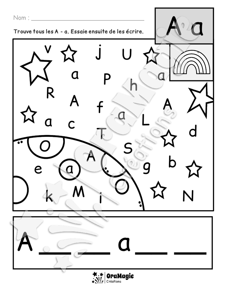 Cherche et trouve les lettres dans l'espace
