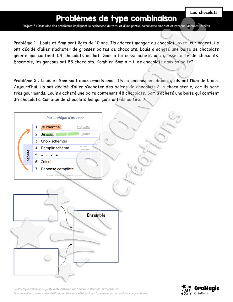 Problèmes de type combinaison simple - Calcul avec emprunt et retenue et données inutiles - Les chocolats.pdf