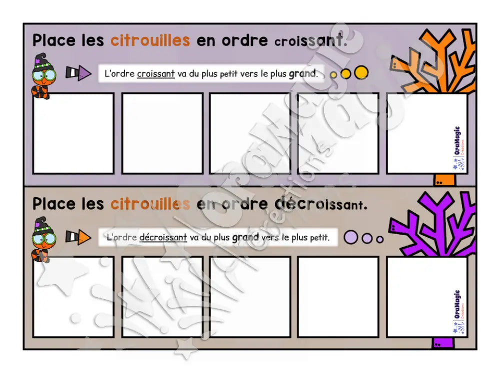 Des citrouilles bien ordonnées - 2e année - Ordre croissant vs décroissant