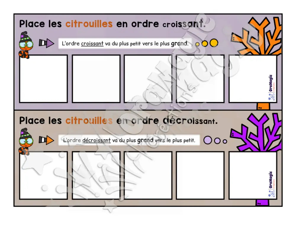 Des citrouilles bien ordonnées - 5e année - Ordre croissant vs décroissant