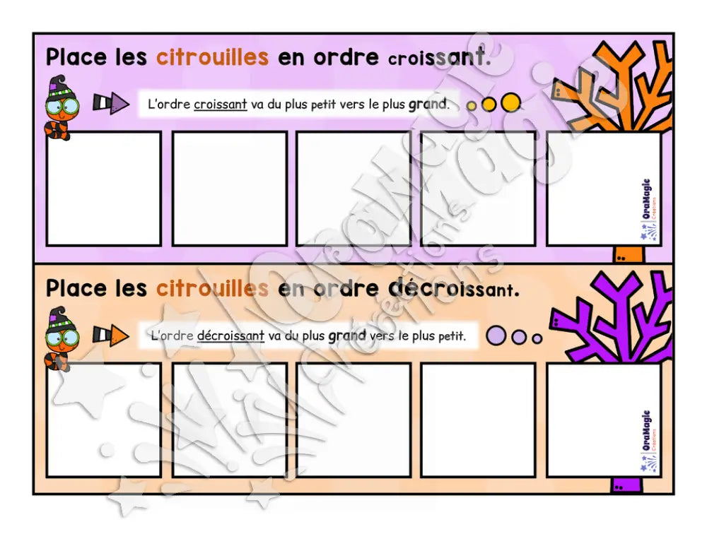 Des citrouilles bien ordonnées - Ordre croissant vs décroissant - 1re année