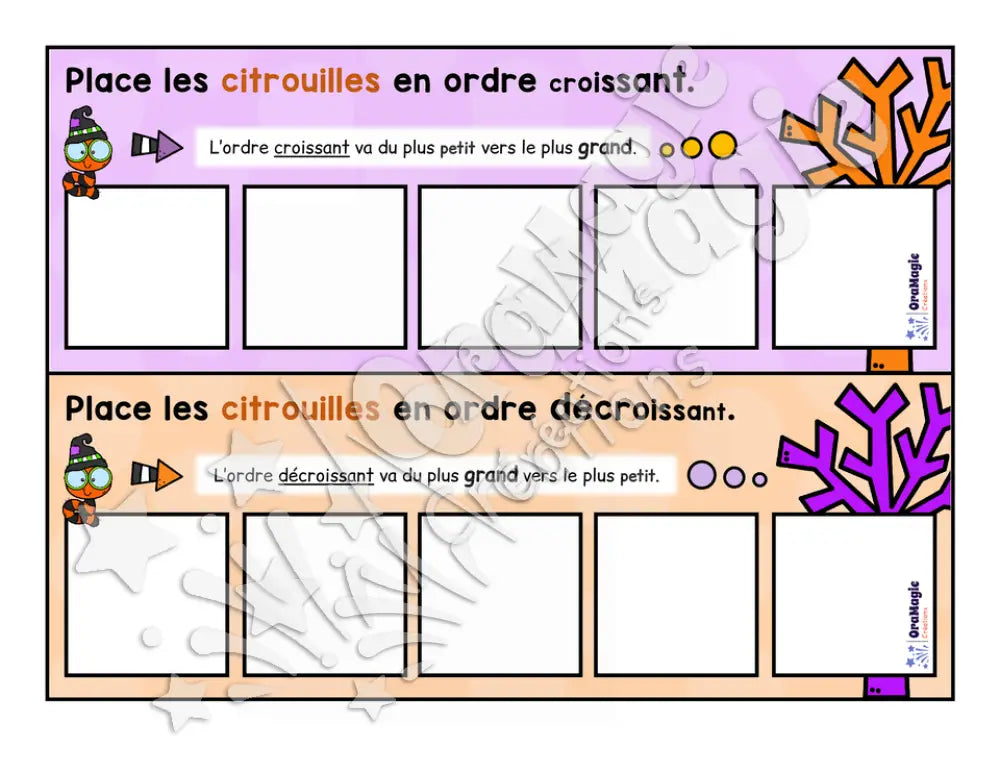 Des citrouilles bien ordonnées - Ordre croissant vs décroissant - 4e année