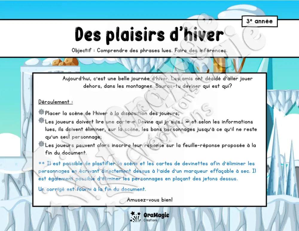 Des plaisirs d'hiver - Compréhension de lecture - 3e année.pdf