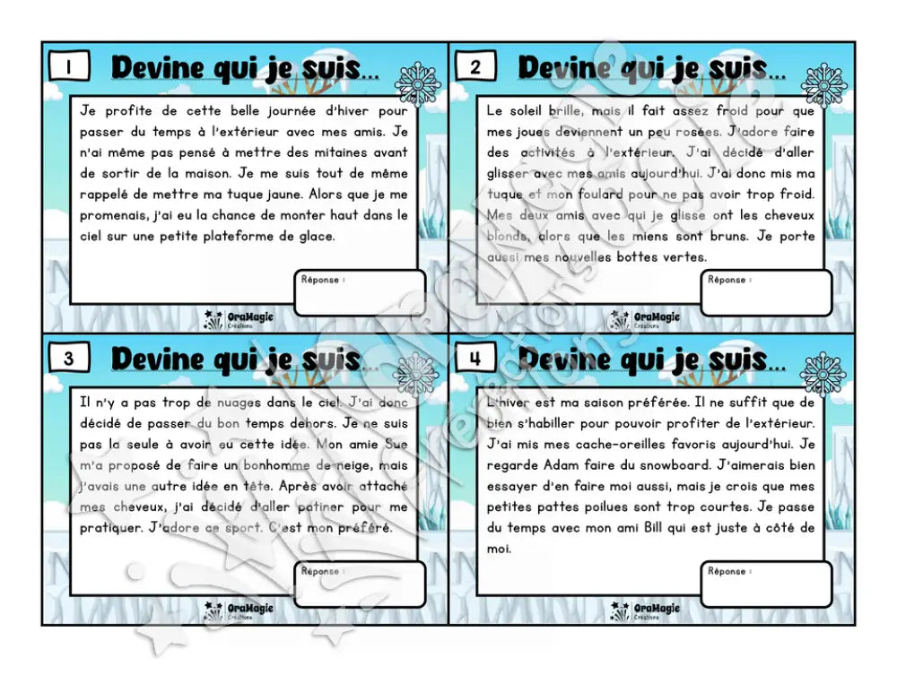 Des plaisirs d'hiver - Compréhension de lecture