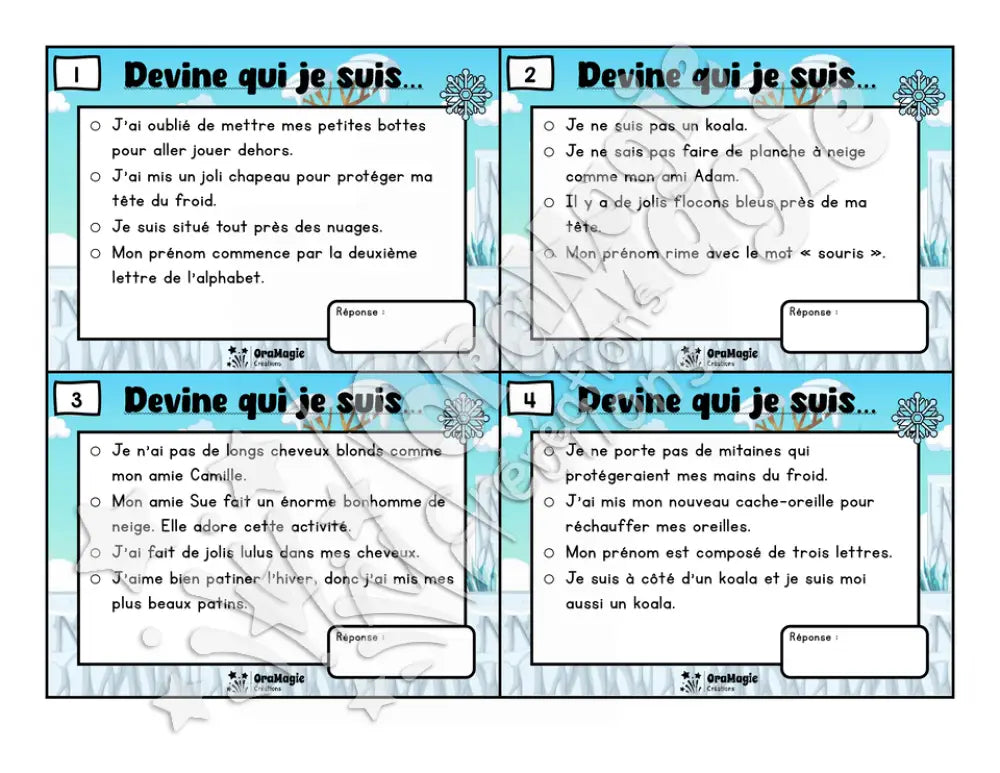 Des plaisirs d'hiver - Compréhension de lecture