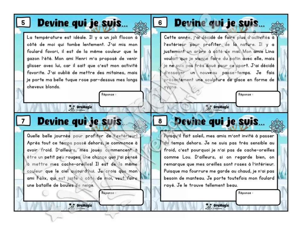 Des plaisirs d'hiver - Compréhension de lecture