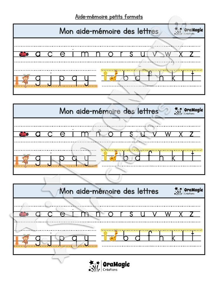Les lettres coccinelles, singes et girafes + support visuel