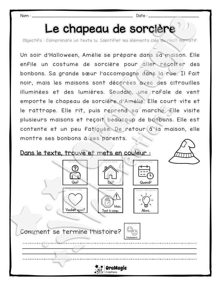 Compréhension de lecture et du récit 2e année - Le chapeau de sorcière - Halloween.pdf