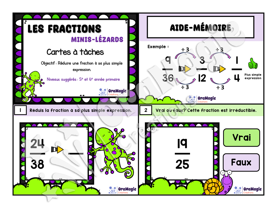 Cartes à tâches - Les fractions minis-lézards - 5e et 6e année.pdf