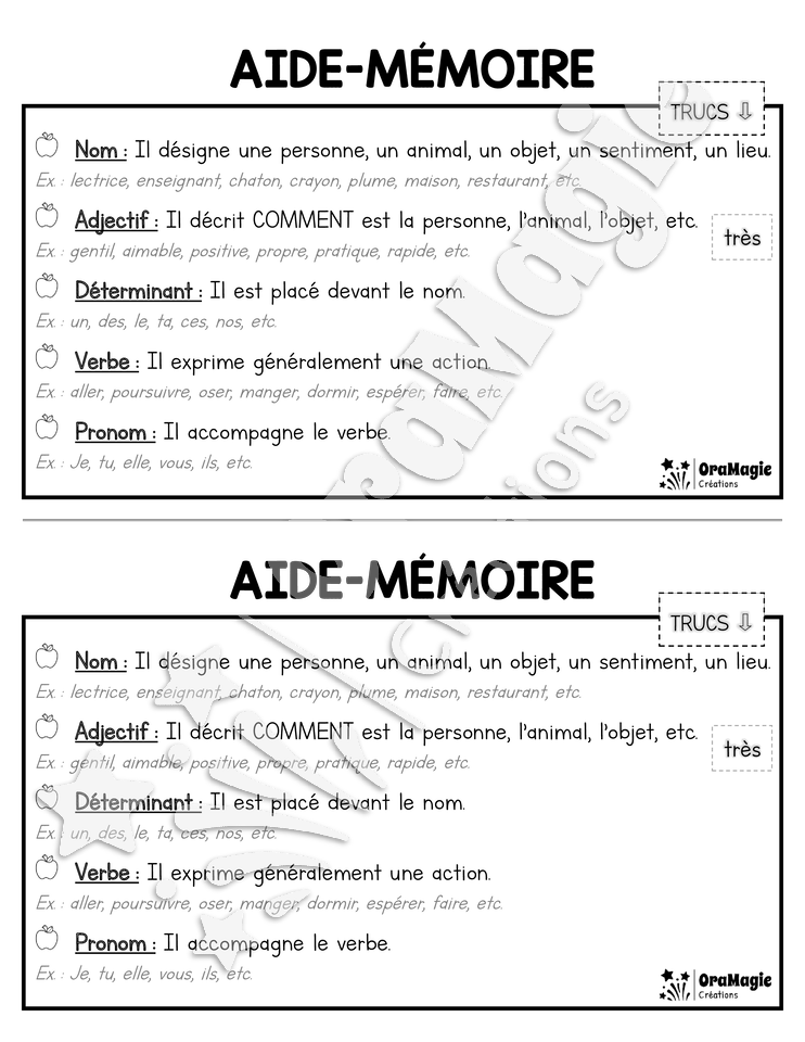 Granges de mots - Classes de mots