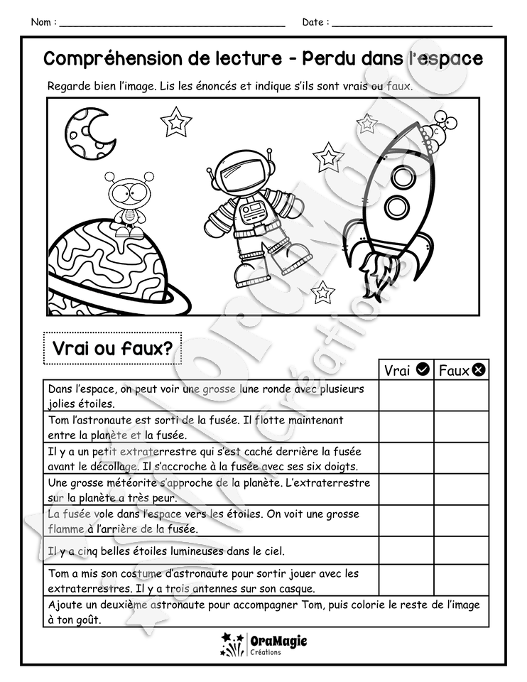 Compréhension de lecture - VRAI OU FAUX - Perdu dans l'espace - 2e année - 3$.pdf