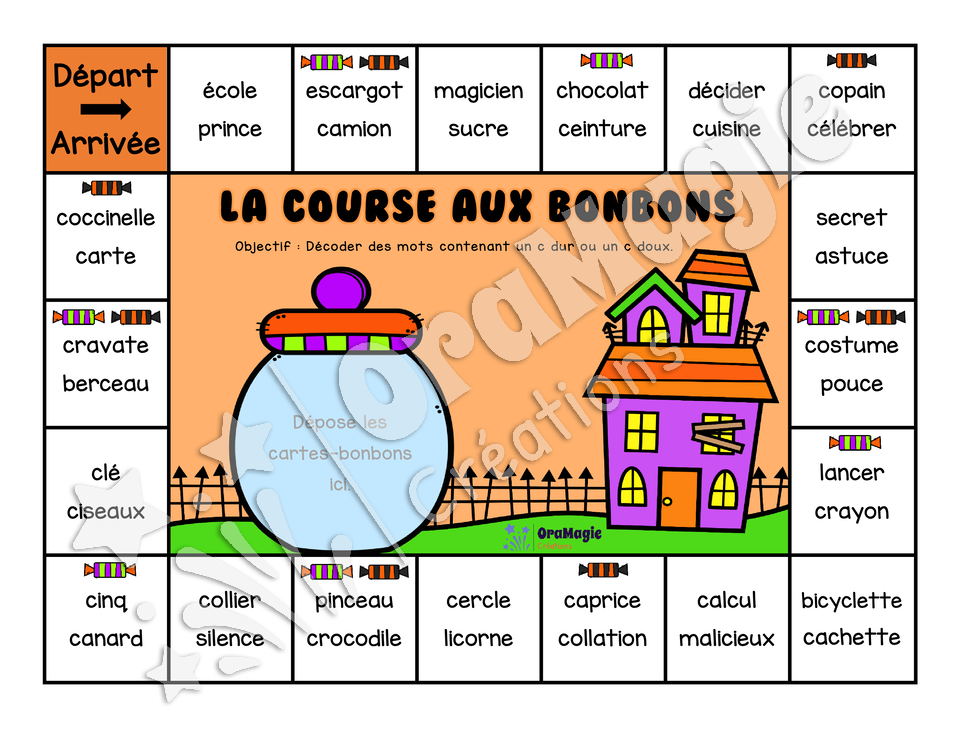 La course aux bonbons - Décodage de mots contenant un c dur ou un c doux