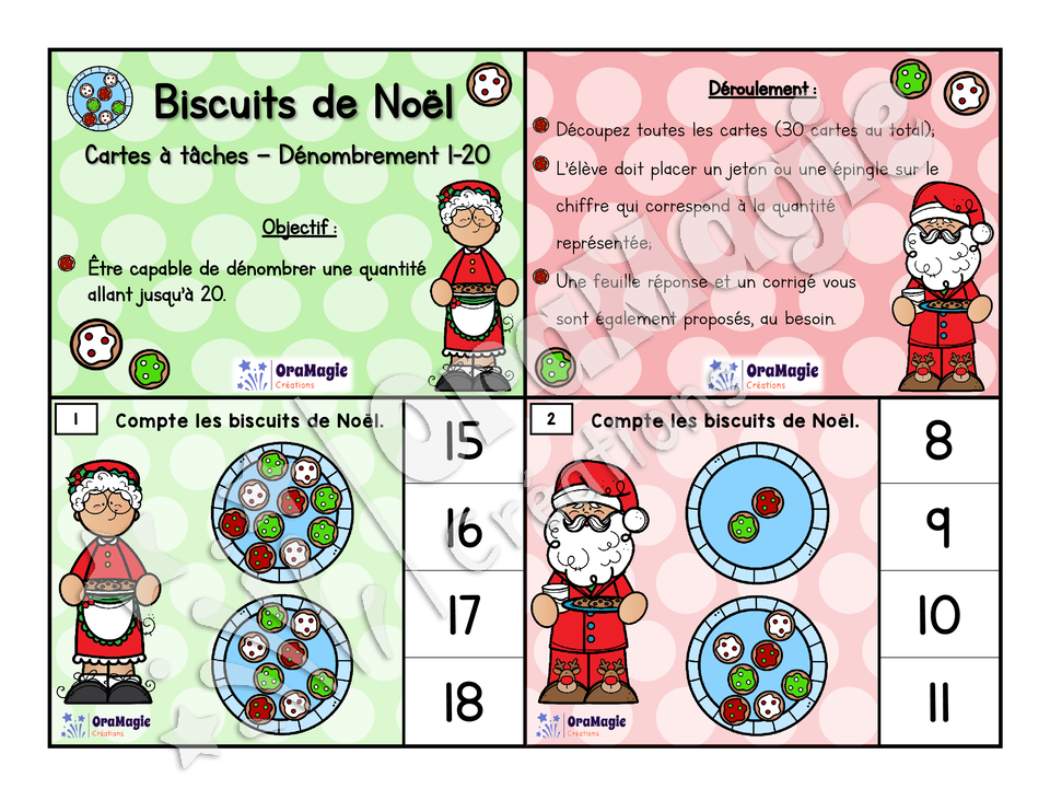 Cartes à tâches - Biscuits de Noël - Préscolaire - 1re année - Dénombrement 1-20 - 5$.pdf