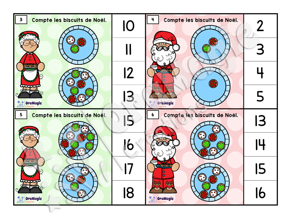 Cartes à tâches - Biscuits de Noël - Dénombrement 1-20
