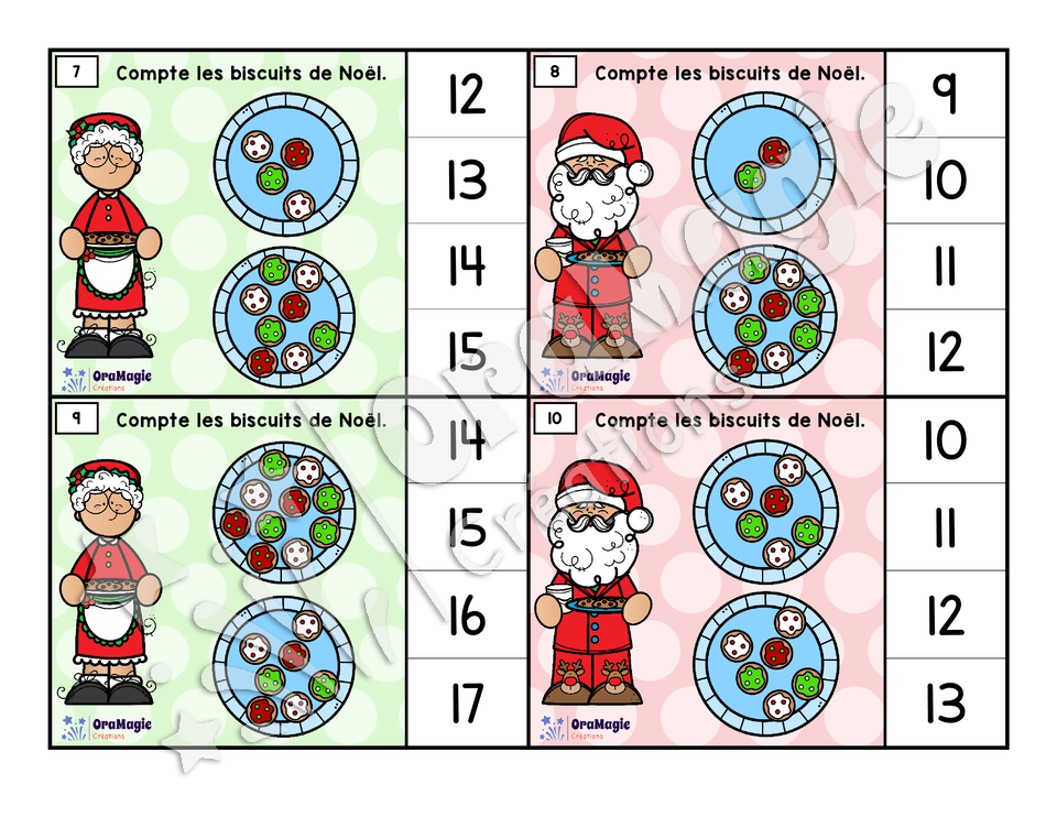 Cartes à tâches - Biscuits de Noël - Dénombrement 1-20