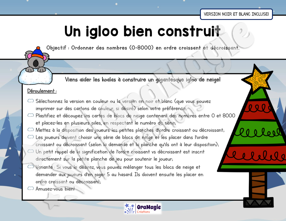 Un igloo bien construit - Atelier 3e année - Noël - Ordre croissant vs décroissant - NB incluse - 3$.pdf