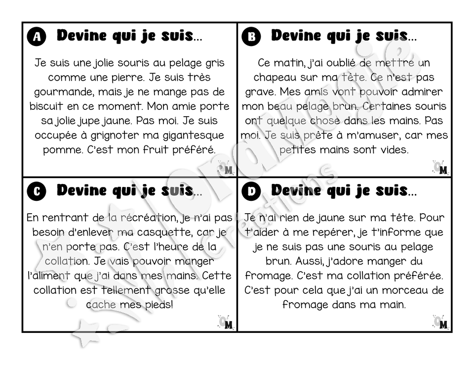 Compréhension de lecture - Les jolies souris - Devine qui je suis - 2e année