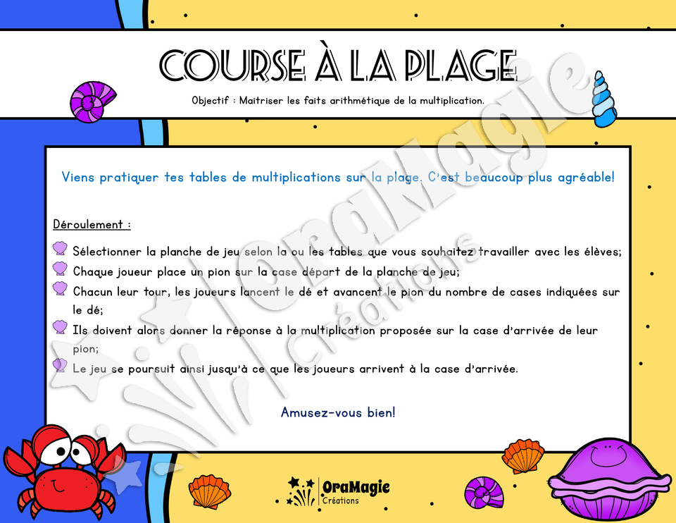 Course à la plage - Atelier sur les multiplications - Tables 0 à 12.pdf