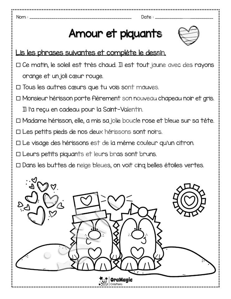 Compréhension de lecture - Lis et colorie - St-Valentin - Amour et piquants - 2e année - 2$.pdf
