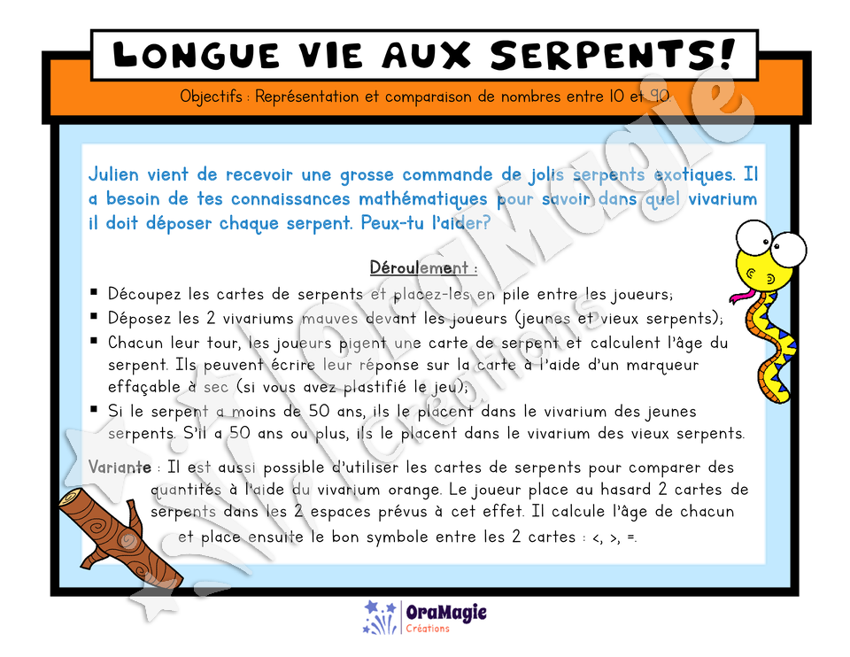 Longue vie aux serpents - Représentation et comparaison des nombres à 2 chiffres - 4$ - 1er cycle primaire.pdf