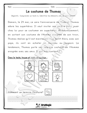 Compréhension de lecture et du récit 1re année - Le costume de Thomas.pdf