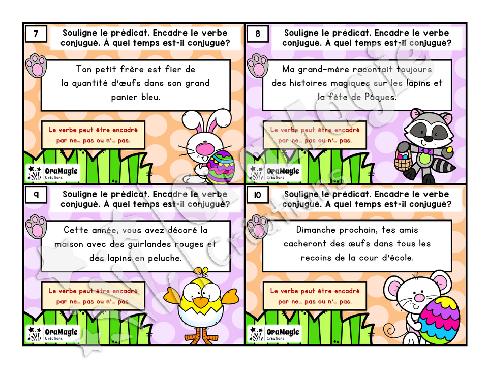 Cartes à tâches - Verbes de Pâques