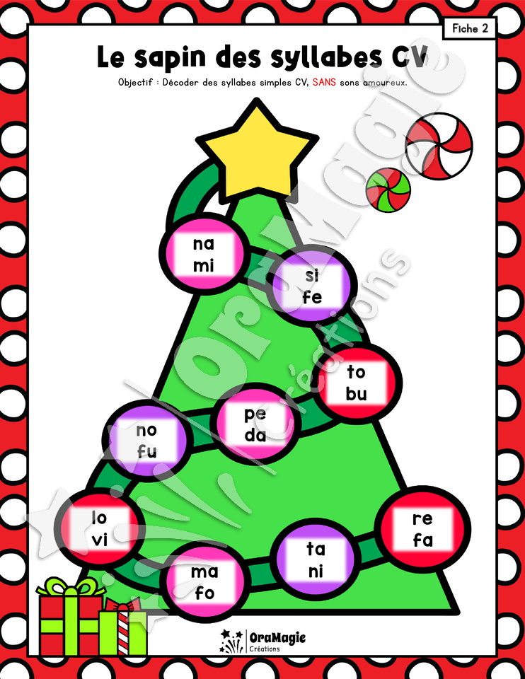 Le sapin des syllabes et des vrais mots CV-VC sans et avec sons amoureux