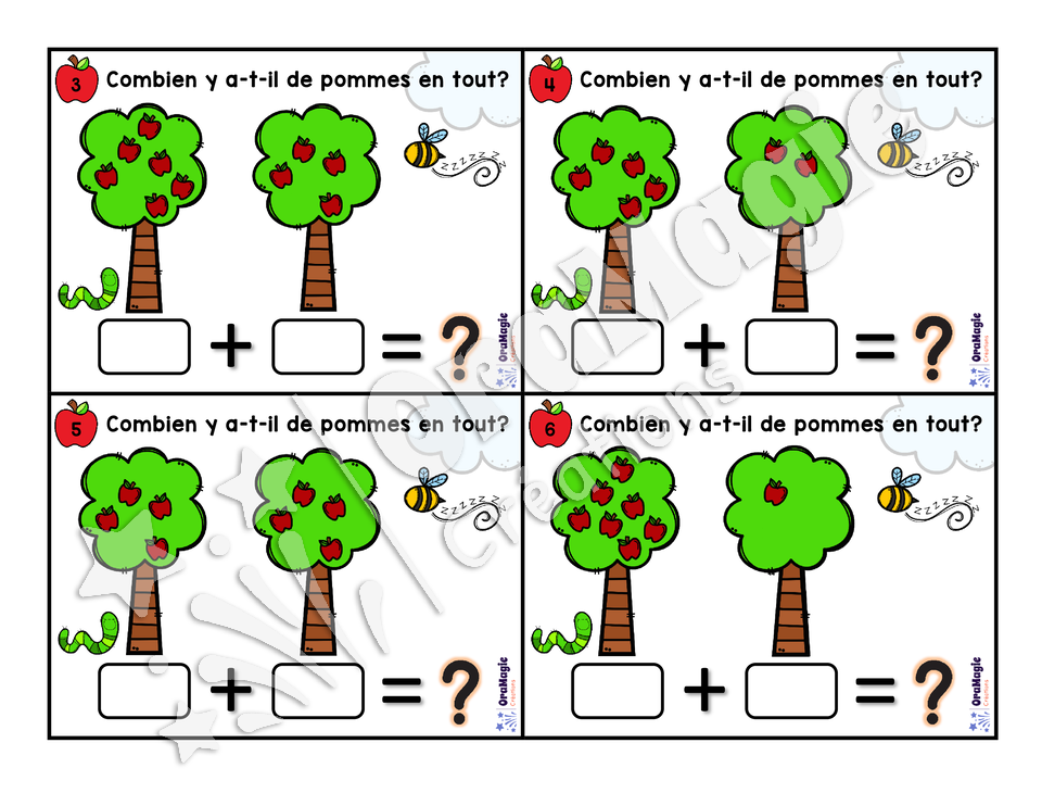 Cartes à tâches - Les additions 0 à 20 - Additions de pommes