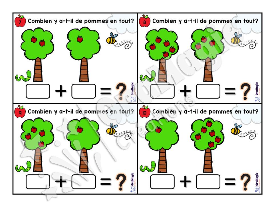 Cartes à tâches - Les additions 0 à 20 - Additions de pommes