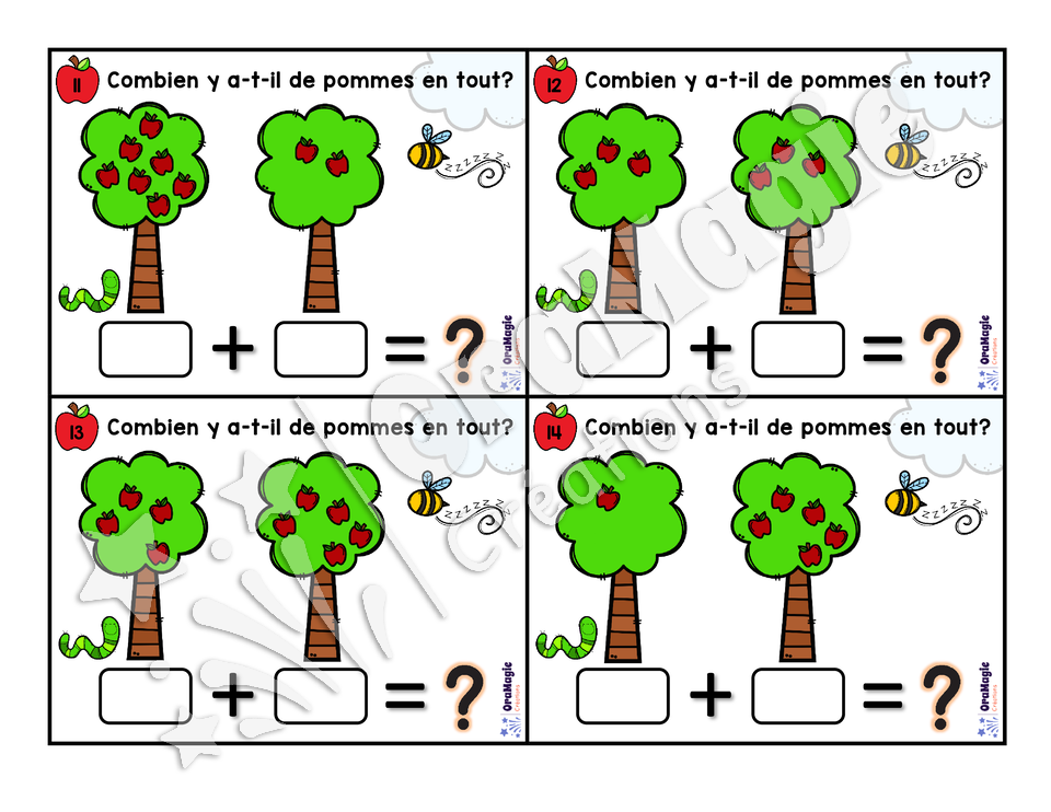 Cartes à tâches - Les additions 0 à 20 - Additions de pommes
