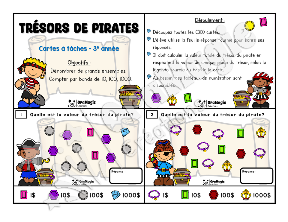 Cartes à tâches - Trésors de pirates - 3e année - Dénombrement de grands ensembles paquets 1-10-100-1000 - 6$.pdf