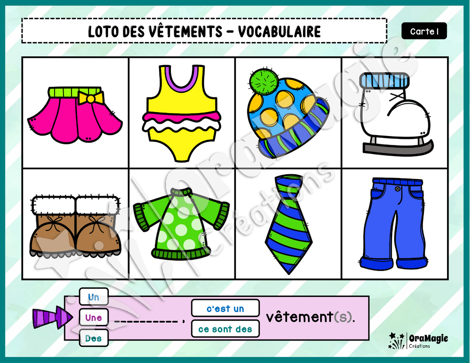 Loto des vêtements - Vocabulaire