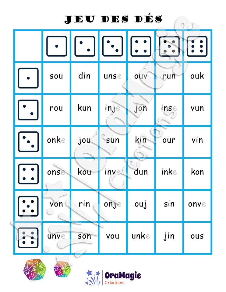 Confusions OU-ON-IN-UN - Niveau 1 - Jeu des dés