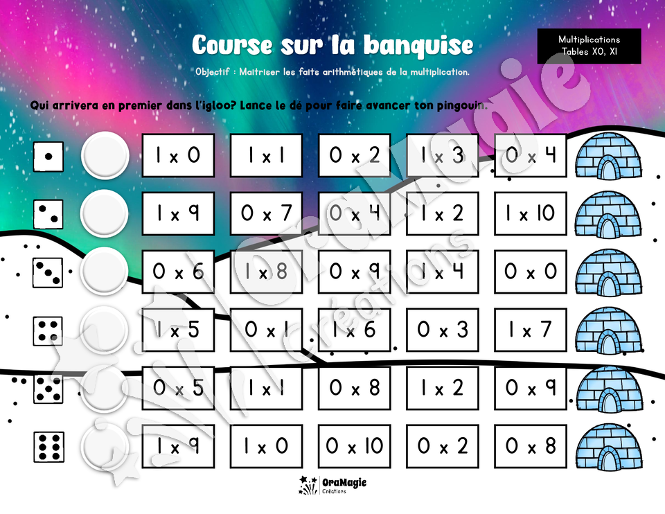 Course sur la banquise - Tables de multiplications 0 à 10