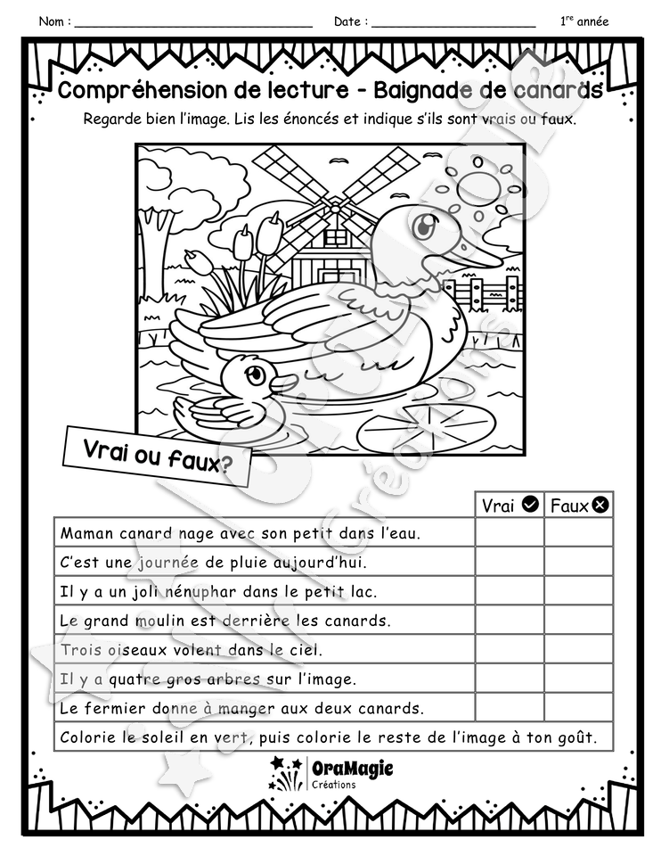 Compréhension de lecture - VRAI OU FAUX - Baignade de canards.pdf