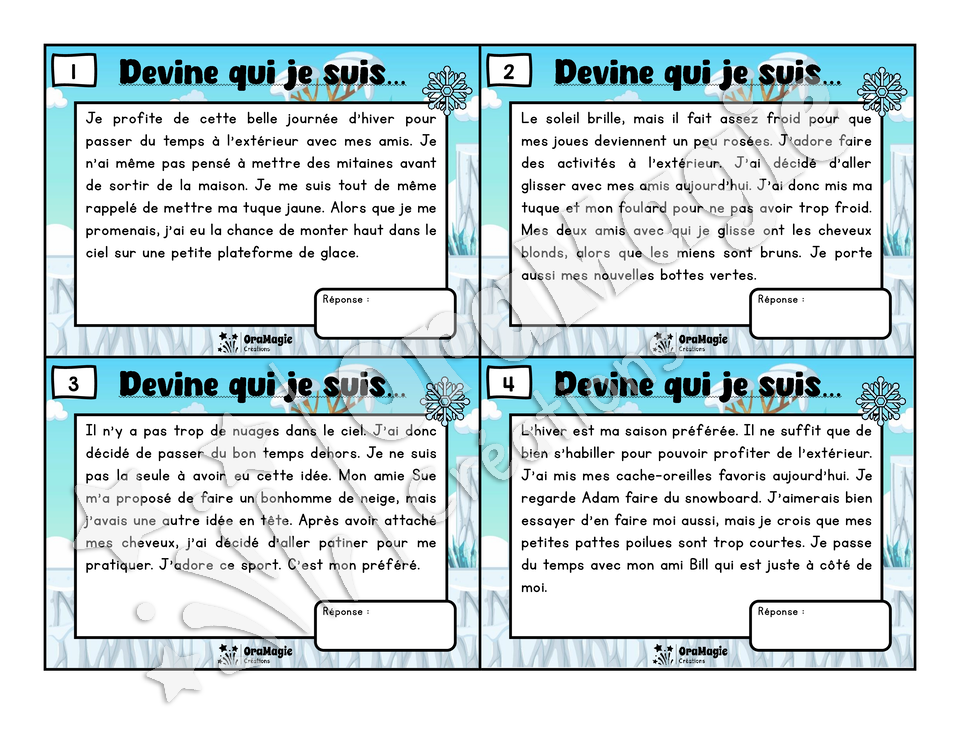 Des plaisirs d'hiver - Compréhension de lecture