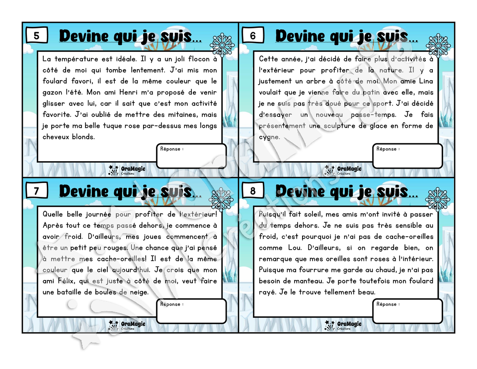 Des plaisirs d'hiver - Compréhension de lecture