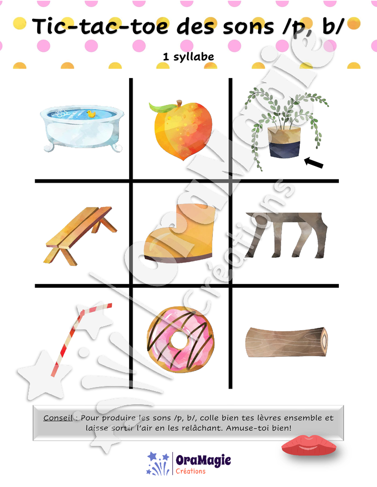 Tic-tac-toe des sons -p-b- position initiale