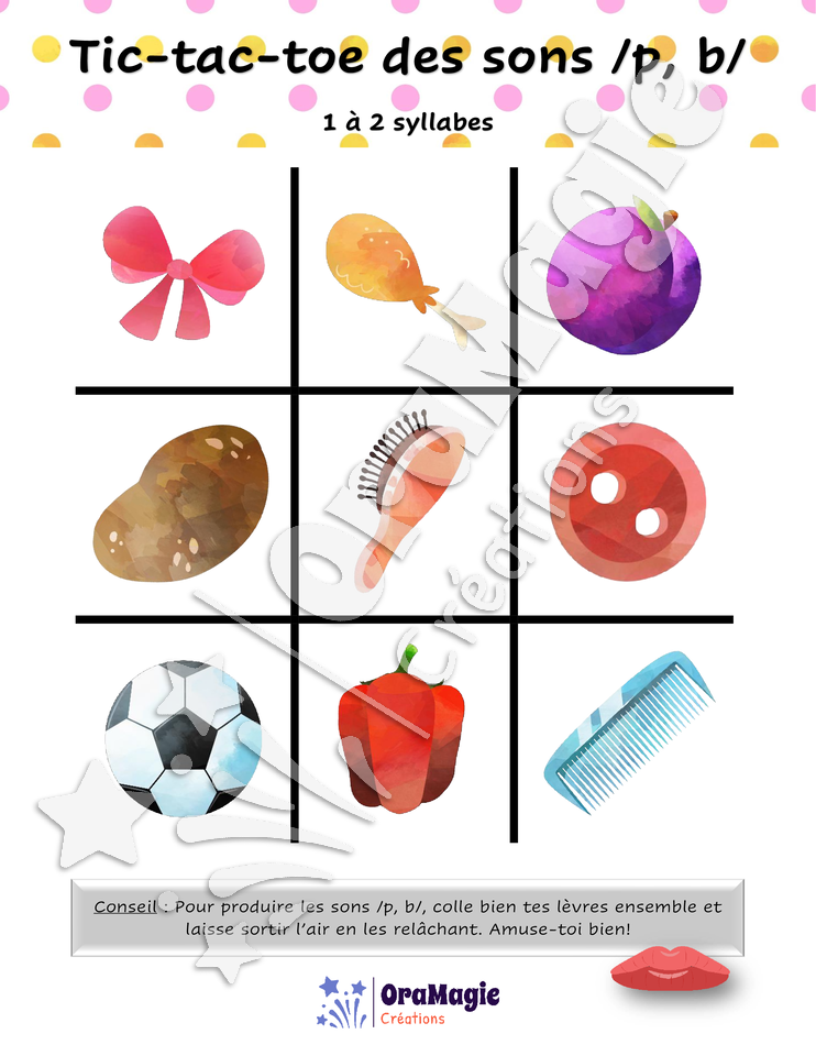Tic-tac-toe des sons -p-b- position initiale