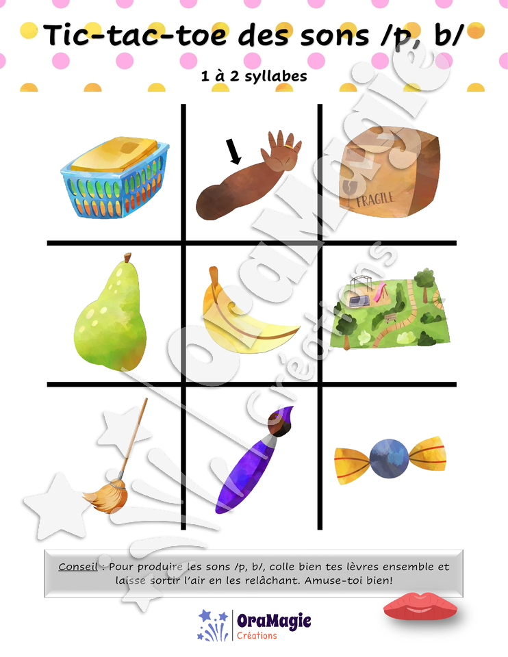 Tic-tac-toe des sons -p-b- position initiale