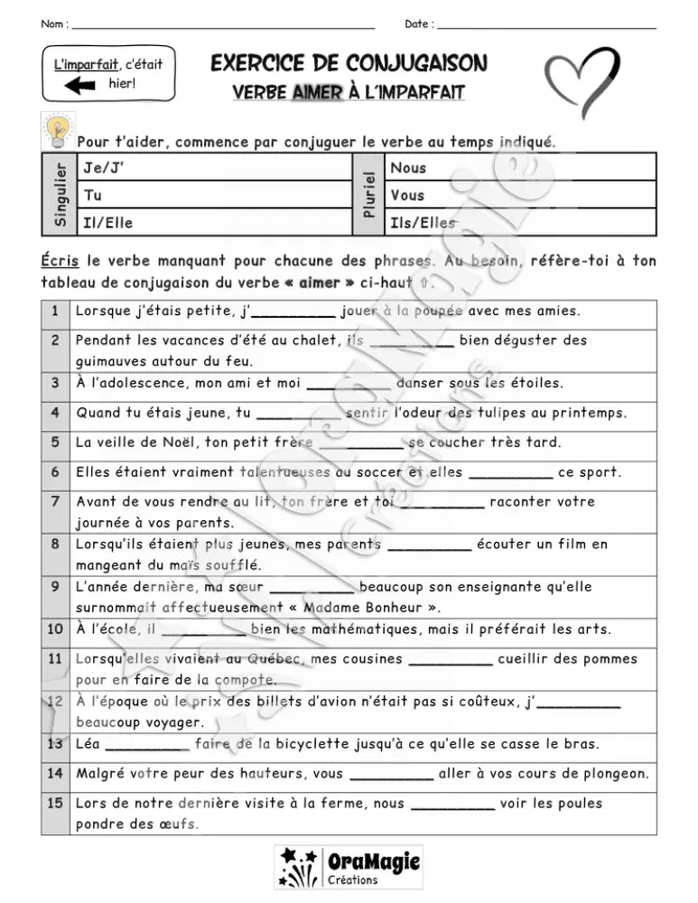 Exercice de conjugaison - Verbe aimer à l'imparfait - RÉVISÉ.pdf